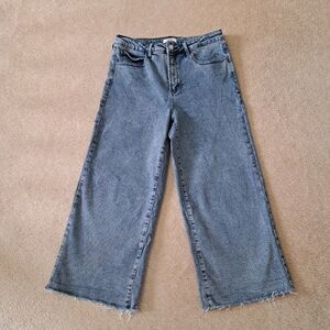 OAT New York Jeans Womens 30 Blue Wide Leg Crop High Rise Denim Raw Hem